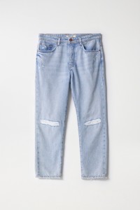 TAPERED-JEANS, MIT RISSEN