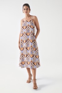 PRINT MIDI DRESS WITH LINEN