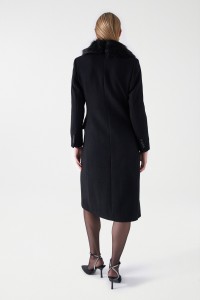 WOOL OVERCOAT WITH SYNTHETIC FUR COLLAR