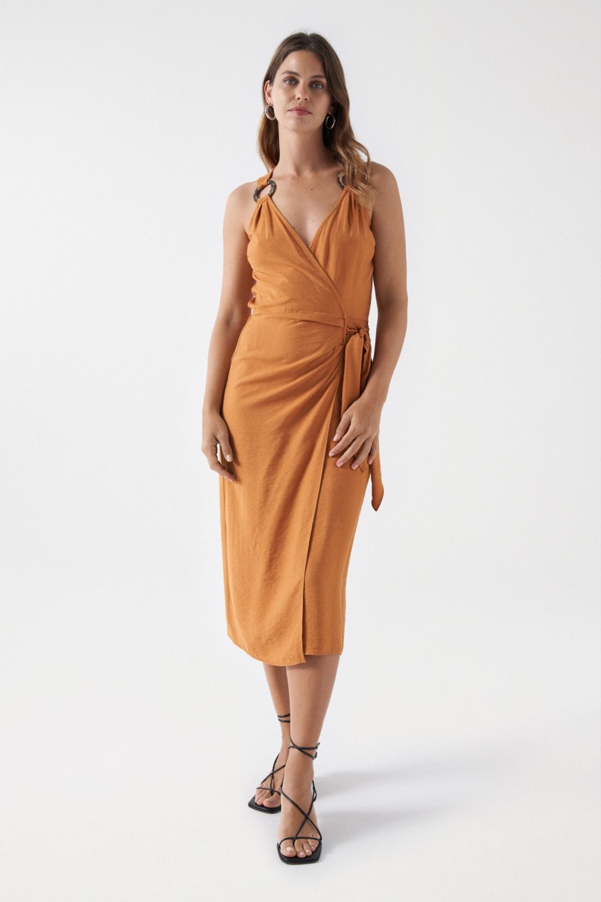 WRAPOVER DRESS WITH RING DETAIL ON THE STRAPS