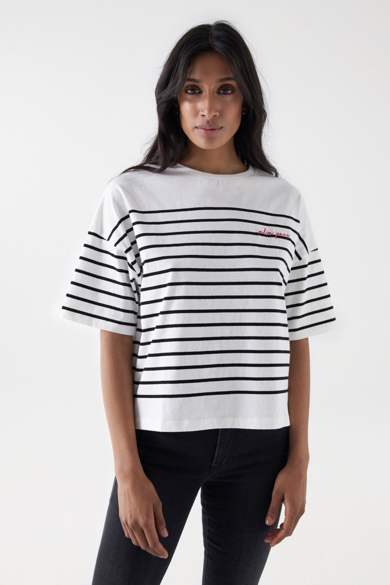 STRIPED T-SHIRT WITH SALSA LOGO