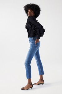 CROPPED SLIM FAITH PUSH IN JEANS WITH RIPS