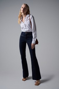 DESTINY PUSH UP-JEANS, FLARE-PASSFORM, MIT GOLDFARBENEM KNOPF