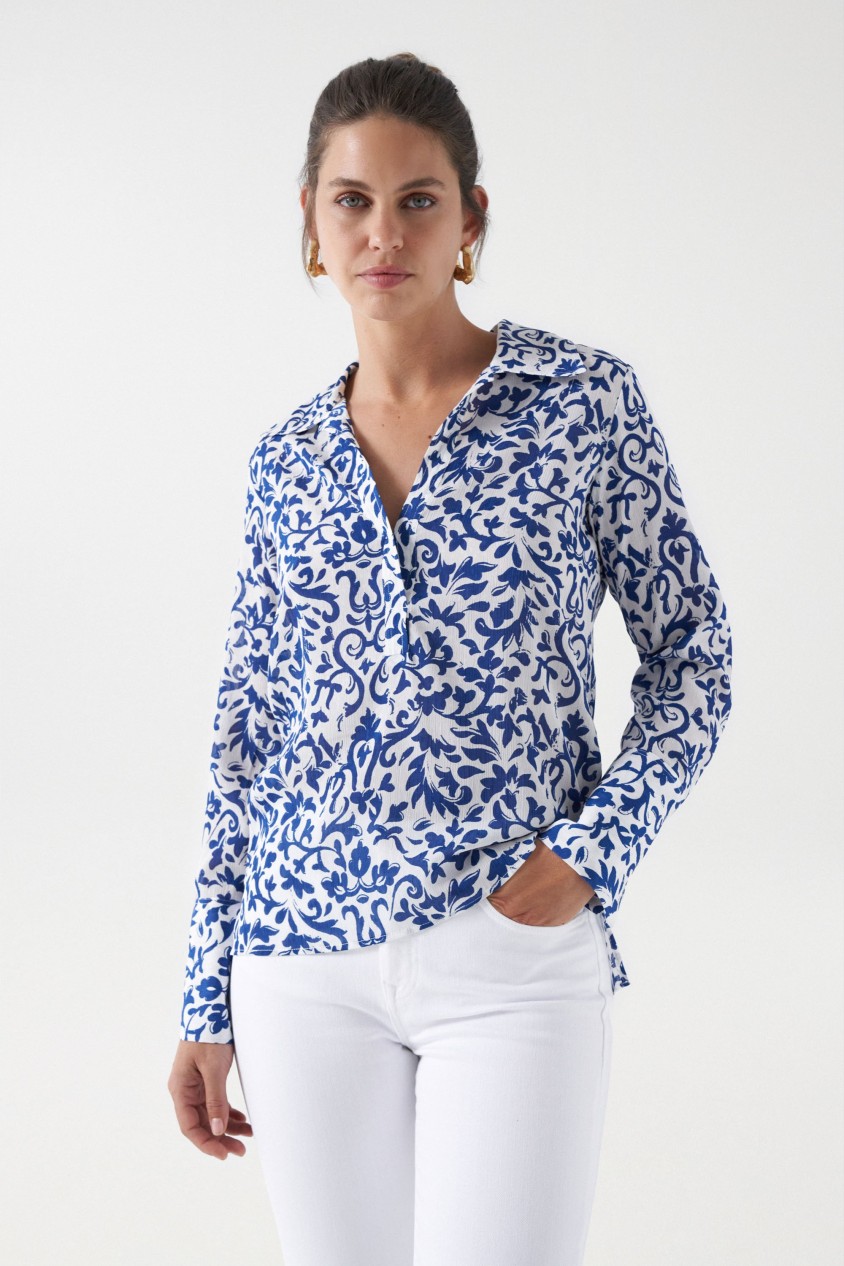 TWO-TONE PRINT BLOUSE