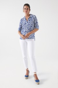 TWO-TONE PRINT BLOUSE