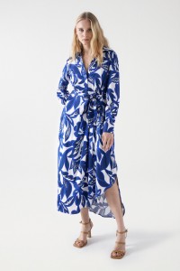 SATIN-FEEL FLORAL PRINT MIDI DRESS