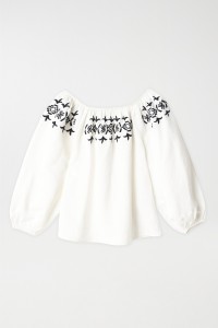 LINEN MIX BLOUSE WITH EMBROIDERY DETAIL