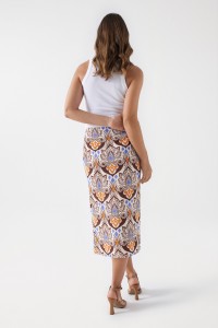 PRINT MIDI SKIRT WITH LINEN