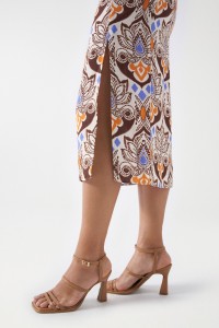 PRINT MIDI SKIRT WITH LINEN