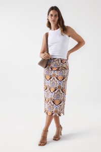 PRINT MIDI SKIRT WITH LINEN