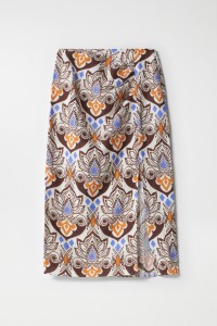 PRINT MIDI SKIRT WITH LINEN