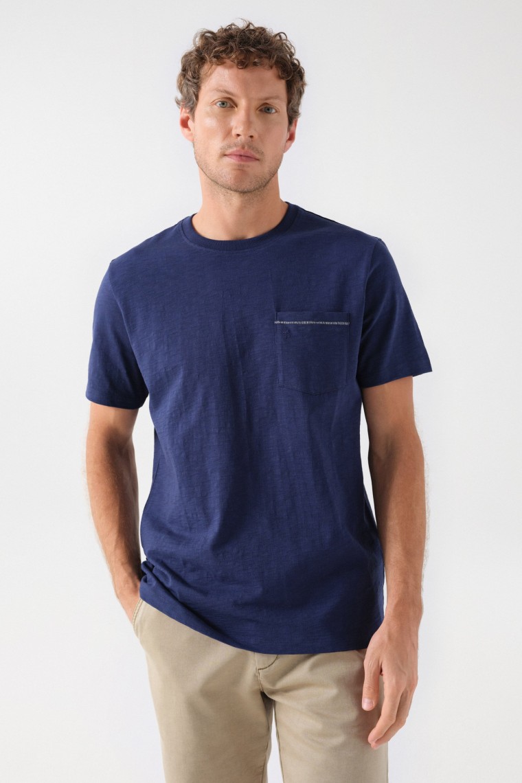 T-SHIRT WITH POCKET AND STRIPE DETAIL