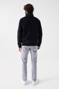 SWEATSHIRT WITH ZIP AND TECHNICAL FABRIC DETAILS