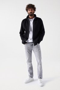 SWEATSHIRT WITH ZIP AND TECHNICAL FABRIC DETAILS