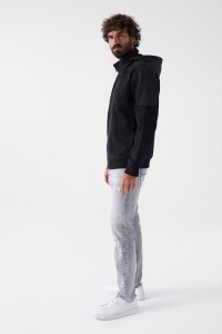 SWEATSHIRT WITH ZIP AND TECHNICAL FABRIC DETAILS