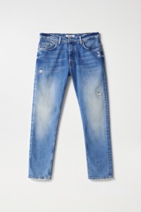 REGULAR-JEANS MIT RISSEN