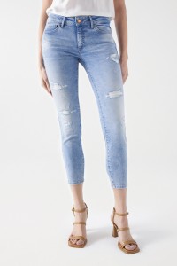 WONDER PUSH UP-JEANS, CROPPED SLIM-PASSFORM, IM DESTROYED-LOOK