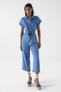 LIGHTDENIM CROPPED STRAIGHT LEG JUMPSUIT