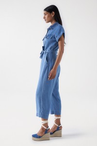 LIGHTDENIM CROPPED STRAIGHT LEG JUMPSUIT