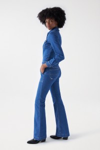 DESTINY PUSH UP FLARE DENIM JUMPSUIT