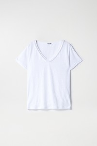 LINEN T-SHIRT WITH GLITTER DETAIL AND FRINGES