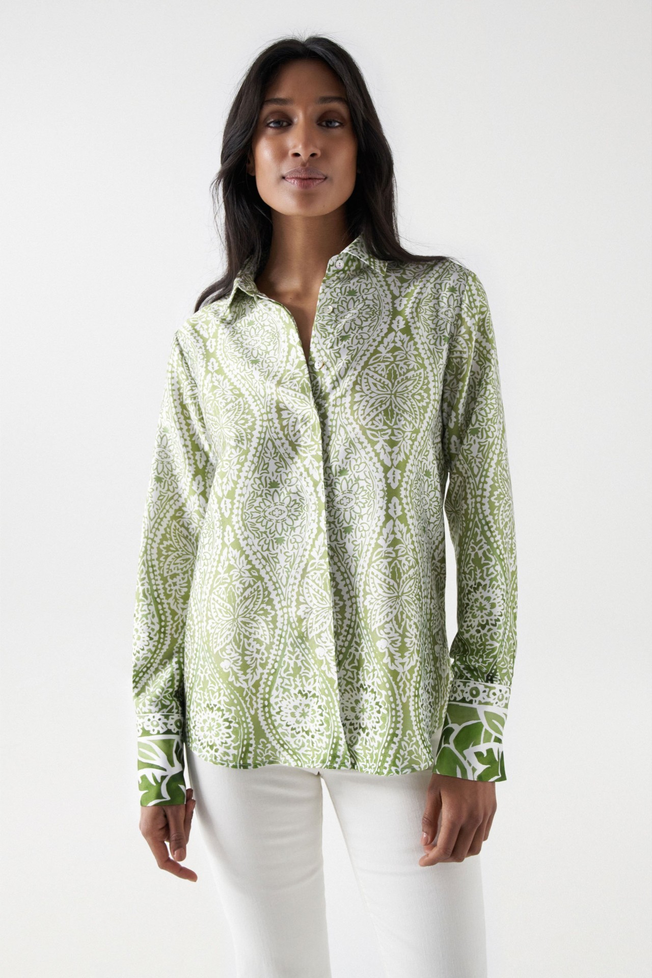 SATIN-FEEL SHIRT WITH FLORAL PRINT