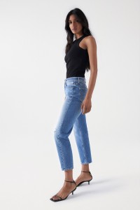 CROPPED TRUE-JEANS, SLIM, MIT RISSEN