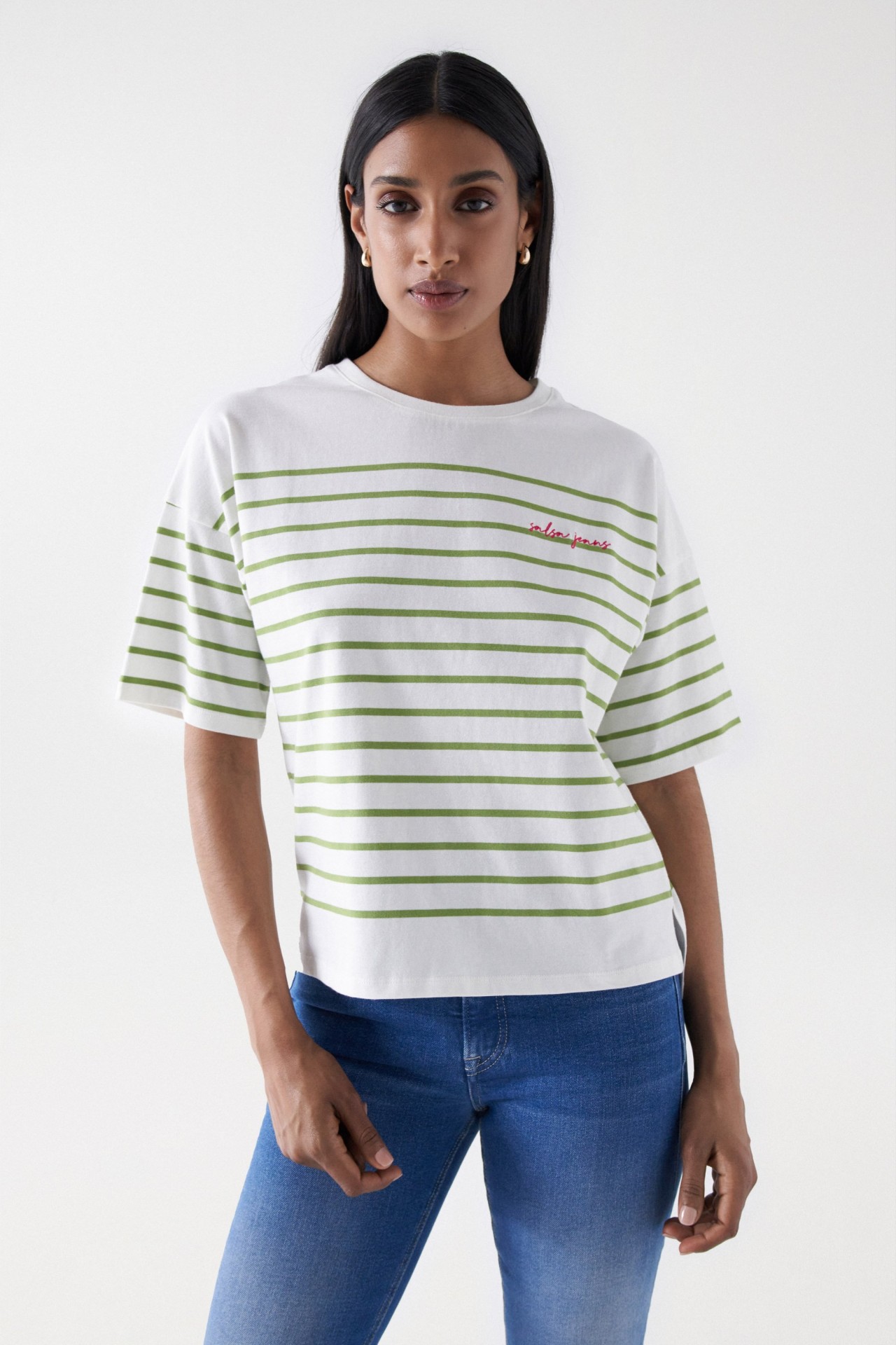 STRIPED T-SHIRT WITH SALSA LOGO