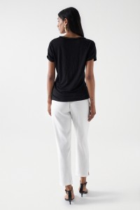 LINEN T-SHIRT WITH GLITTER DETAIL AND FRINGES