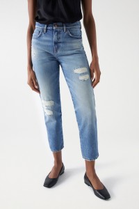 CROPPED SLIM TRUE RIPPED JEANS