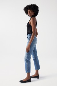 TRUE-JEANS, CROPPED SLIM-PASSFORM, MIT RISSEN