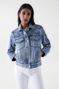 DENIM JACKET WITH GLITTERY APPLIQUS