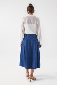 LIGHTDENIM FLARED MIDI SKIRT