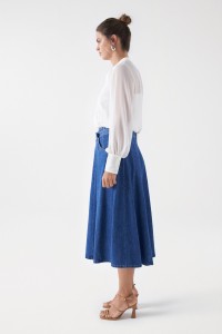 LIGHTDENIM FLARED MIDI SKIRT