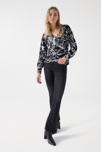 SATIN-FEEL BLOUSE WITH FLORAL PRINT