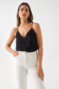 SATIN TOP WITH LACE DETAIL