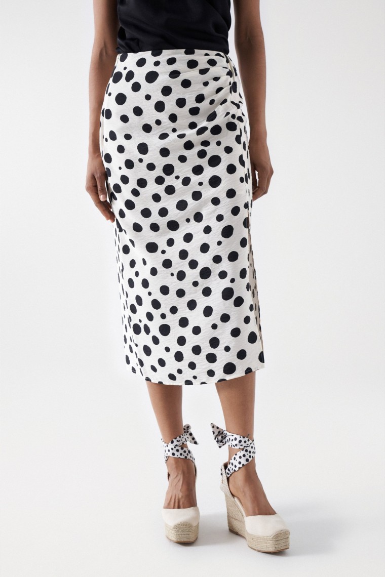 PRINT MIDI SKIRT WITH LINEN