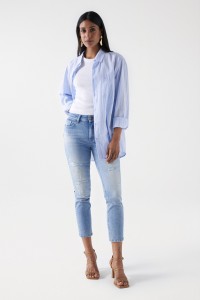 DESTINY PUSH UP CROPPED SLIM JEANS WITH RIPS