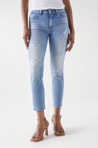 DESTINY PUSH UP-JEANS, CROPPED SLIM, MIT RISSEN