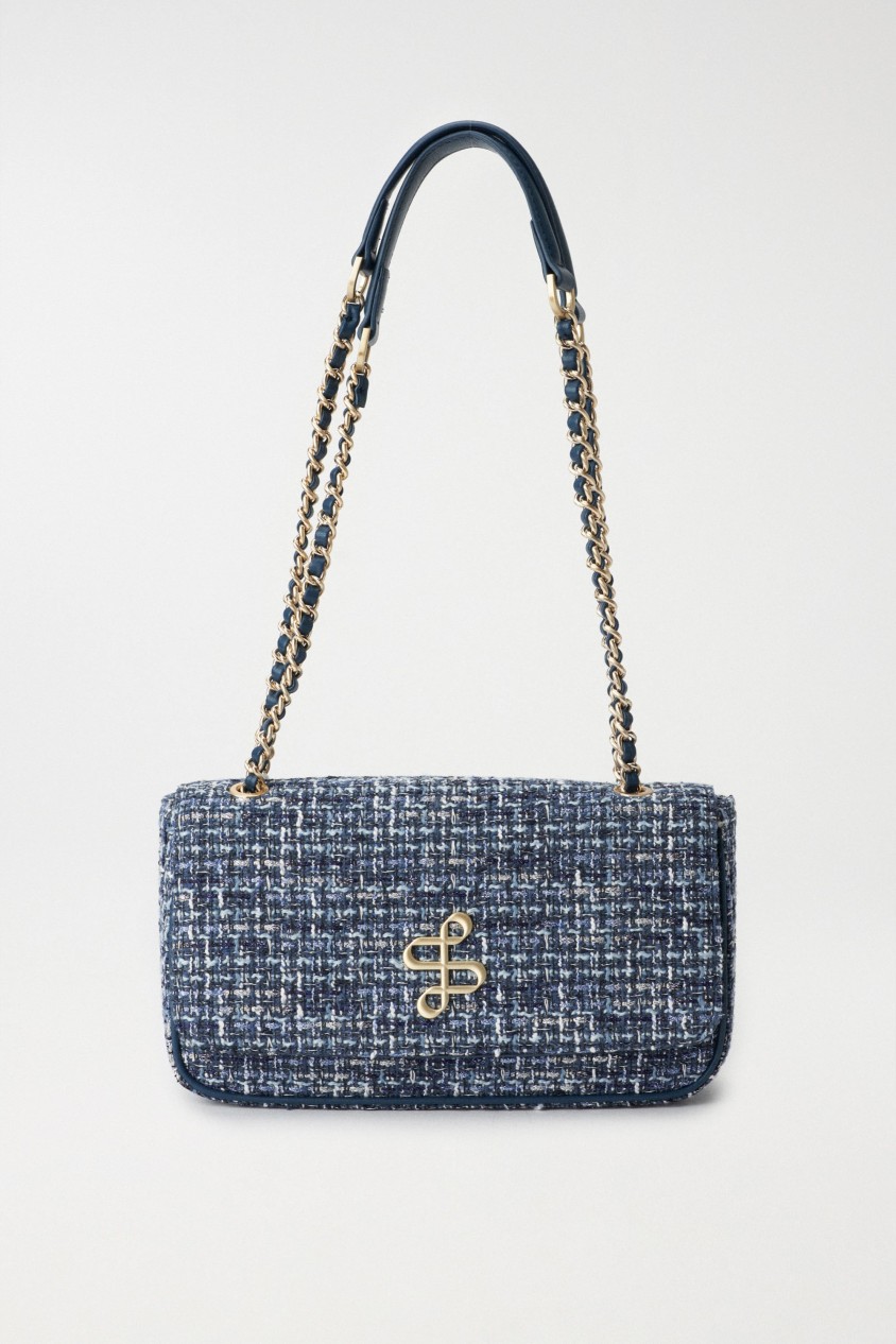 TWEED HANDBAG WITH DENIM EFFECT