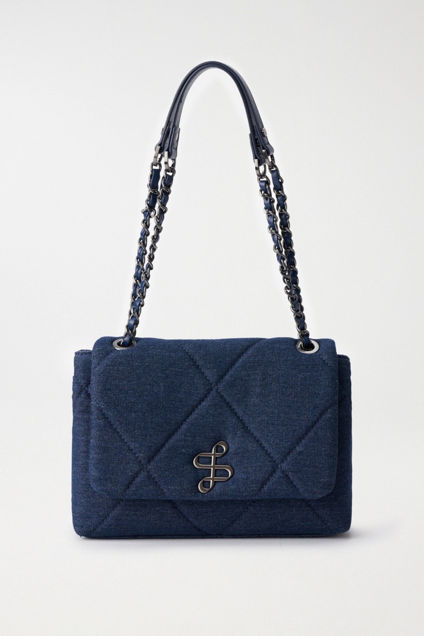 DENIM BAG WITH METAL LOGO