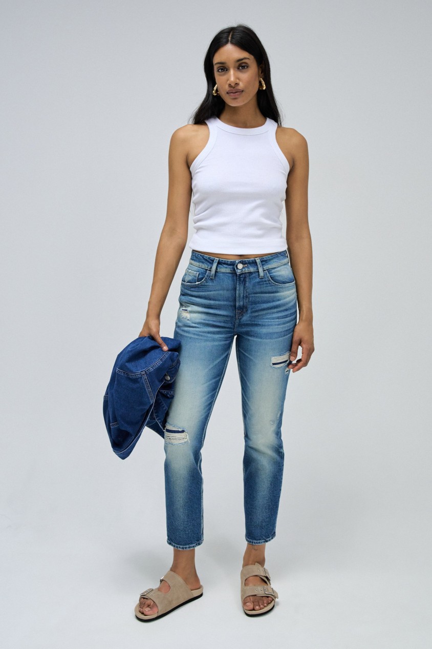 JEANS TRUE CROPPED SLIM WITH RIPS