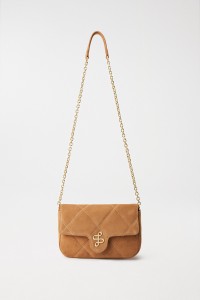 SUEDE BAG WITH METAL LOGO