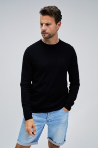 PULLOVER IN SCHWARZ MIT T-SHIRT-KRAGEN