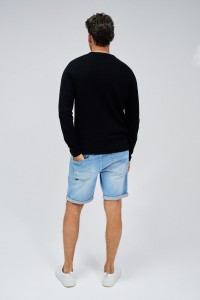 BLACK KNIT SWEATER WITH T-SHIRT COLLAR