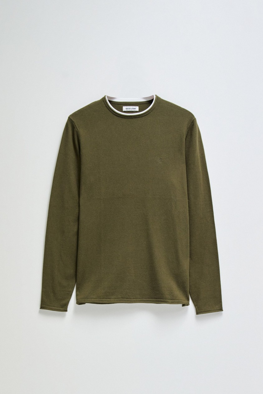 KNIT SWEATER WITH T-SHIRT COLLAR