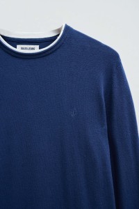 BLUE KNIT SWEATER WITH T-SHIRT COLLAR