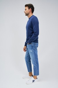 BLUE KNIT SWEATER WITH T-SHIRT COLLAR