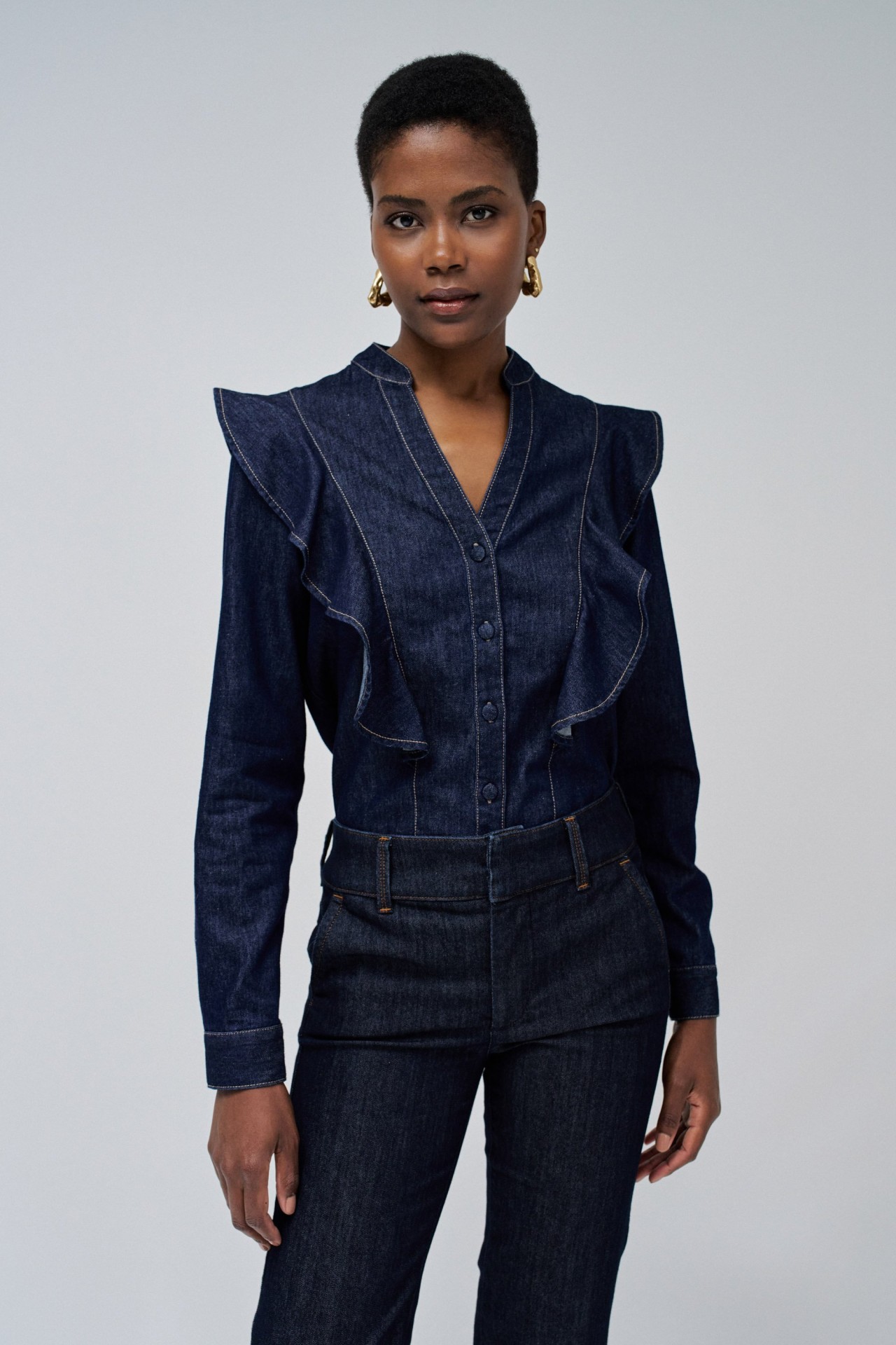 LIGHTDENIM SHIRT WITH RUFFLES