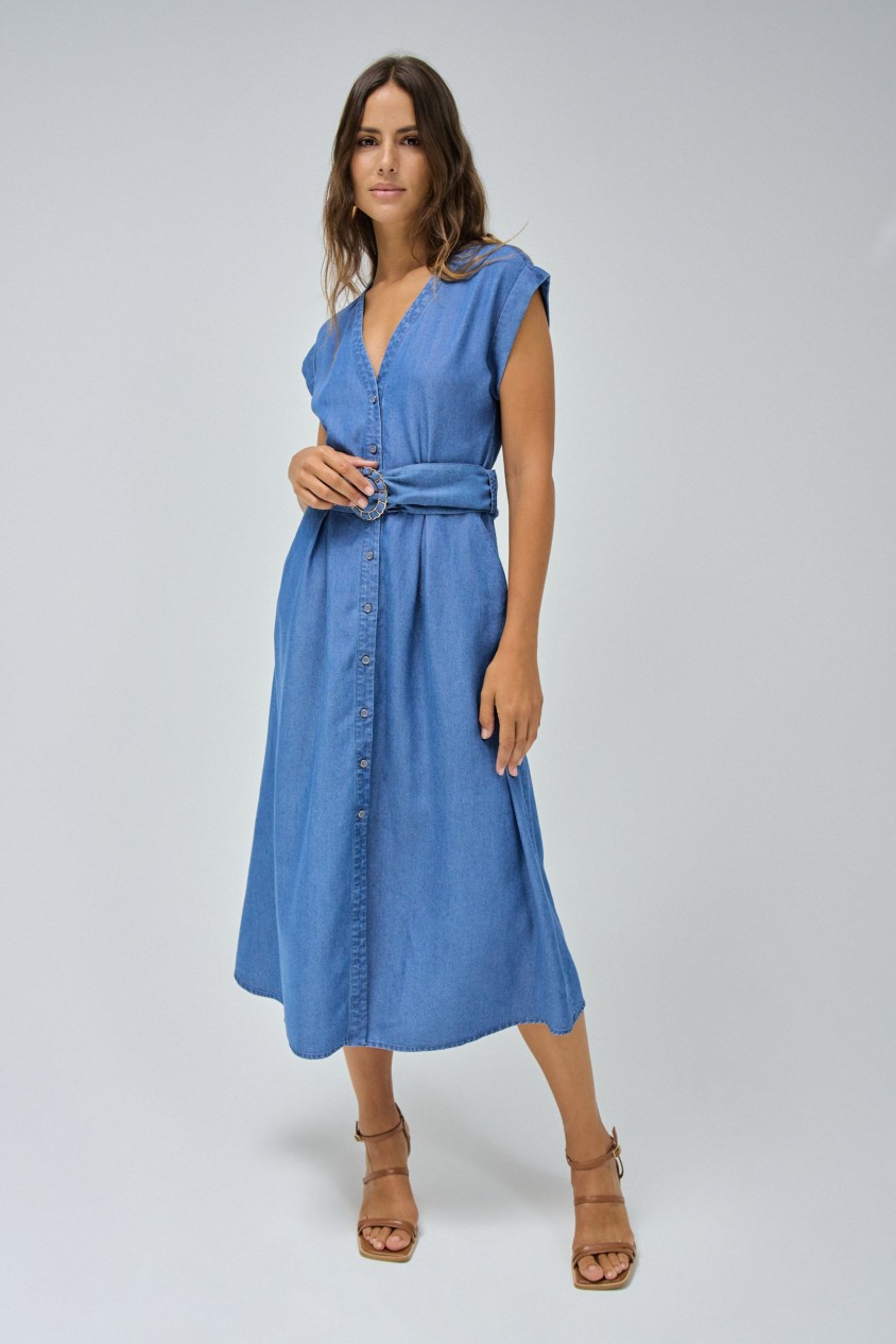 VESTIDO MIDI EM LIGHTDENIM